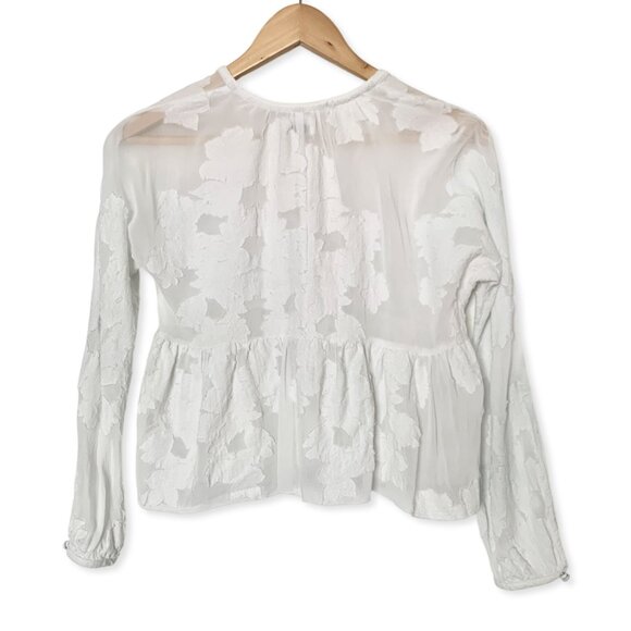 Wilfred Augustine Blouse Ruffled Peplum Cropped Sheer Floral Blouse Coquette - Picture 5 of 16